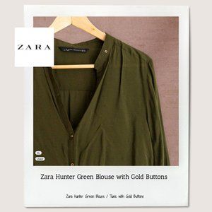 Zara Hunter Green Blouse / Tunic with Gold Buttons